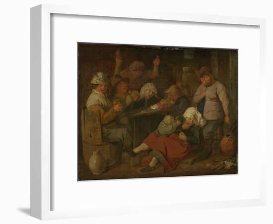 Peasant Drinking About-Adriaen Brouwer-Framed Art Print