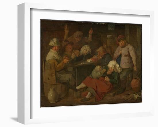 Peasant Drinking About-Adriaen Brouwer-Framed Art Print