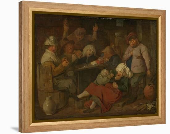 Peasant Drinking About-Adriaen Brouwer-Framed Stretched Canvas