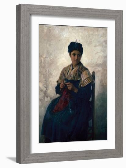 Peasant Girl Knitting, 1873-Jules Breton-Framed Giclee Print