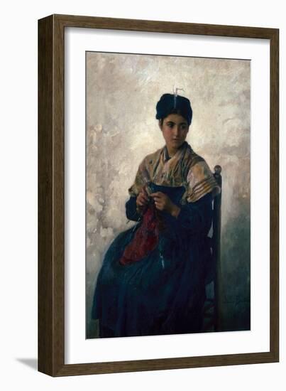 Peasant Girl Knitting, 1873-Jules Breton-Framed Giclee Print