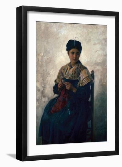 Peasant Girl Knitting, 1873-Jules Breton-Framed Giclee Print