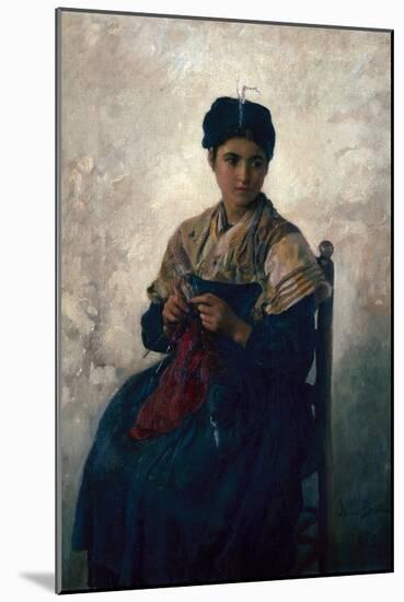 Peasant Girl Knitting, 1873-Jules Breton-Mounted Giclee Print