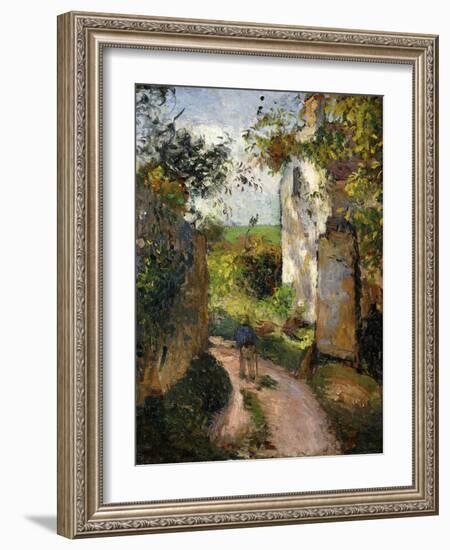 Peasant on an Alley by a House, Pontoise; Paysan Dans Une Ruelle a L'Hermitage, Pontoise, 1876-Camille Pissarro-Framed Giclee Print