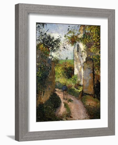 Peasant on an Alley by a House, Pontoise; Paysan Dans Une Ruelle a L'Hermitage, Pontoise, 1876-Camille Pissarro-Framed Giclee Print