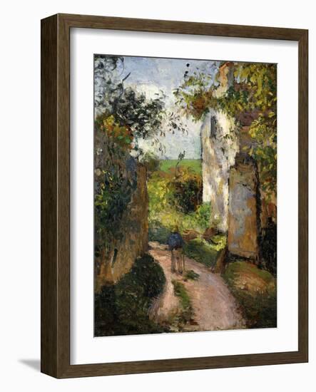 Peasant on an Alley by a House, Pontoise; Paysan Dans Une Ruelle a L'Hermitage, Pontoise, 1876-Camille Pissarro-Framed Giclee Print