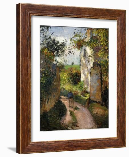 Peasant on an Alley by a House, Pontoise; Paysan Dans Une Ruelle a L'Hermitage, Pontoise, 1876-Camille Pissarro-Framed Giclee Print