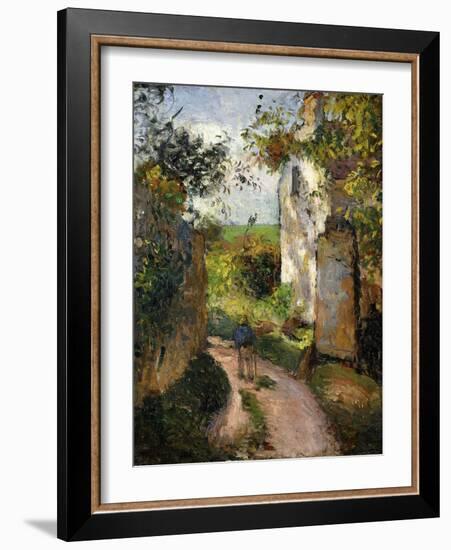 Peasant on an Alley by a House, Pontoise; Paysan Dans Une Ruelle a L'Hermitage, Pontoise, 1876-Camille Pissarro-Framed Giclee Print