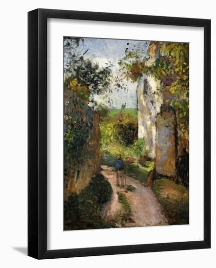 Peasant on an Alley by a House, Pontoise; Paysan Dans Une Ruelle a L'Hermitage, Pontoise, 1876-Camille Pissarro-Framed Giclee Print