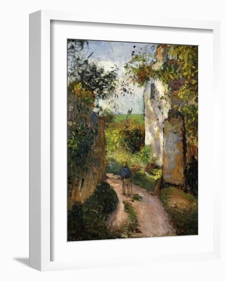 Peasant on an Alley by a House, Pontoise; Paysan Dans Une Ruelle a L'Hermitage, Pontoise, 1876-Camille Pissarro-Framed Giclee Print