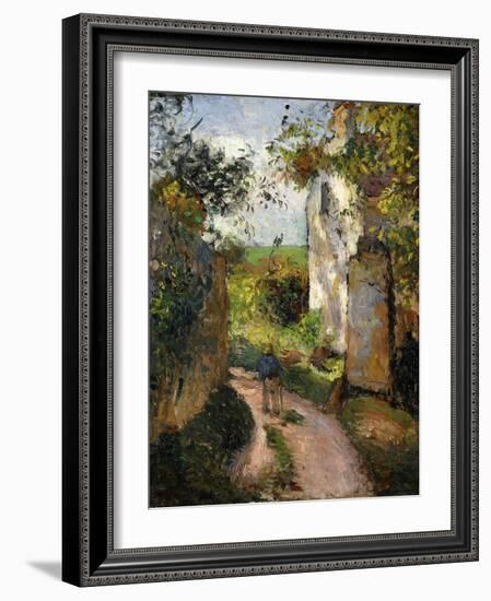 Peasant on an Alley by a House, Pontoise; Paysan Dans Une Ruelle a L'Hermitage, Pontoise, 1876-Camille Pissarro-Framed Giclee Print