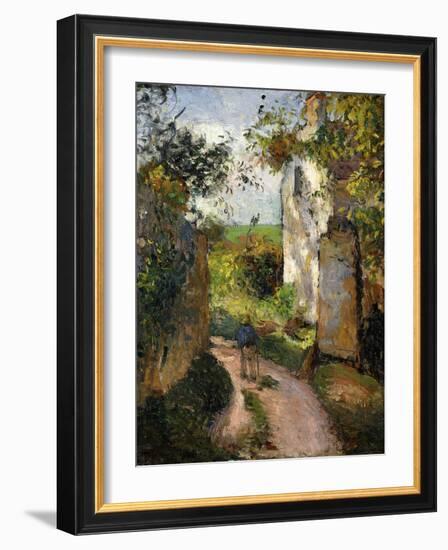 Peasant on an Alley by a House, Pontoise; Paysan Dans Une Ruelle a L'Hermitage, Pontoise, 1876-Camille Pissarro-Framed Giclee Print