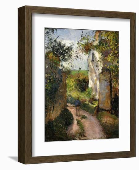 Peasant on an Alley by a House, Pontoise; Paysan Dans Une Ruelle a L'Hermitage, Pontoise, 1876-Camille Pissarro-Framed Giclee Print