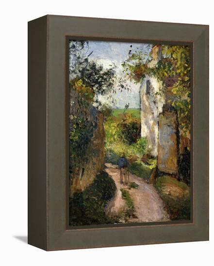 Peasant on an alley by a House, Pontoise-Camille Pissarro-Framed Premier Image Canvas