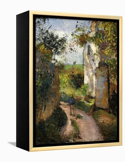 Peasant on an alley by a House, Pontoise-Camille Pissarro-Framed Premier Image Canvas