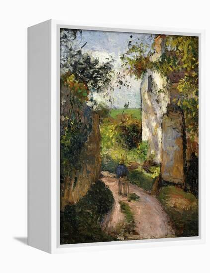 Peasant on an alley by a House, Pontoise-Camille Pissarro-Framed Premier Image Canvas