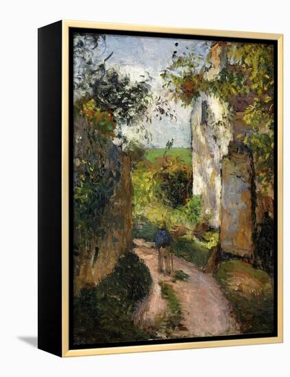 Peasant on an alley by a House, Pontoise-Camille Pissarro-Framed Premier Image Canvas