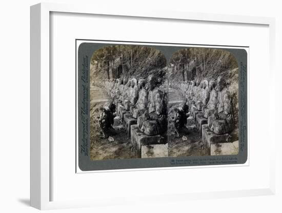 Peasant Praying before a Row of Statues of the God of Light, Daiya River, Nikko, Japan, 1904-Underwood & Underwood-Framed Giclee Print