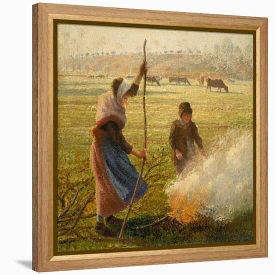 Peasant Woman Burning Branches-Camille Pissarro-Framed Premier Image Canvas