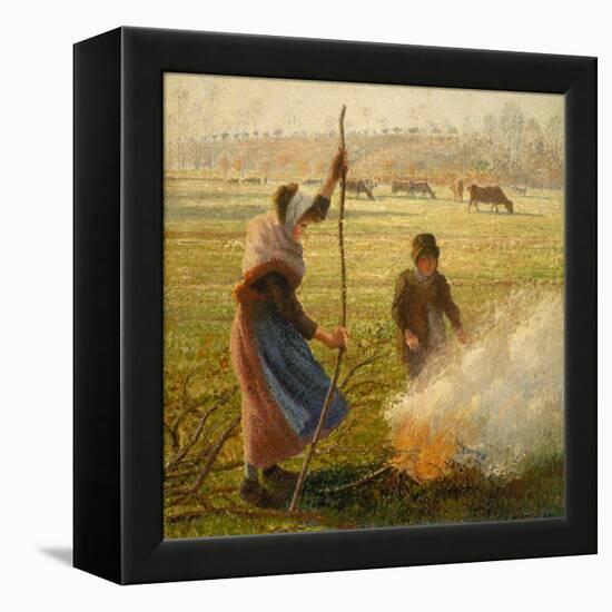 Peasant Woman Burning Branches-Camille Pissarro-Framed Premier Image Canvas