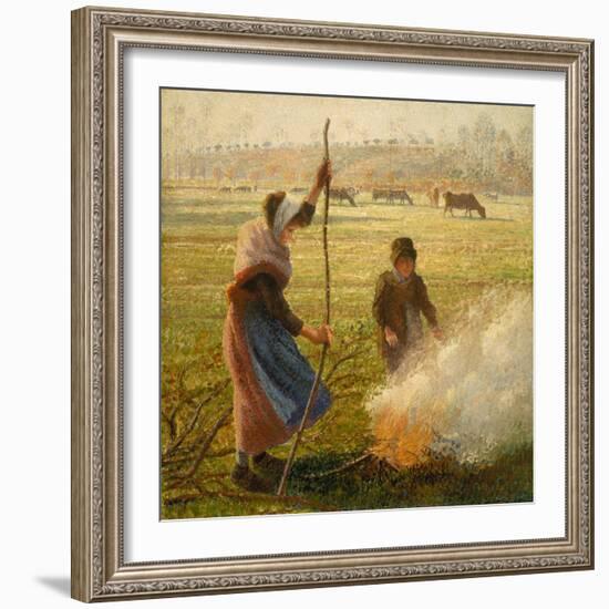 Peasant Woman Burning Branches-Camille Pissarro-Framed Giclee Print