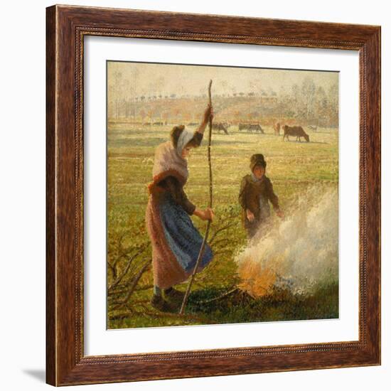 Peasant Woman Burning Branches-Camille Pissarro-Framed Giclee Print