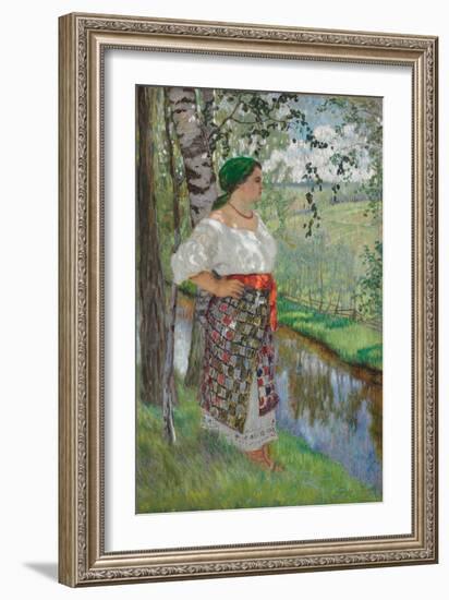 Peasant Woman by a Brook, 1912 (Oil on Canvas)-Nikolai Petrovich Bogdanov-Belsky-Framed Giclee Print