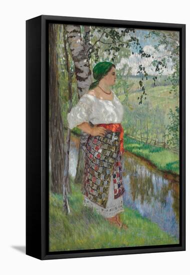 Peasant Woman by a Brook, 1912 (Oil on Canvas)-Nikolai Petrovich Bogdanov-Belsky-Framed Premier Image Canvas