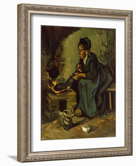 Peasant Woman Cooking by a Fireplace, 1885-Vincent van Gogh-Framed Giclee Print