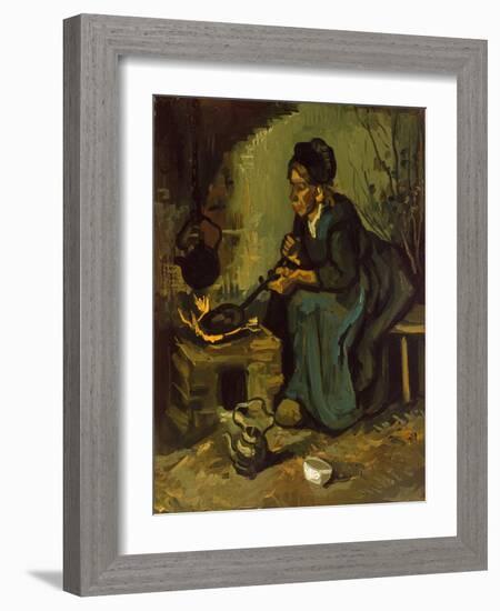 Peasant Woman Cooking by a Fireplace, 1885-Vincent van Gogh-Framed Giclee Print