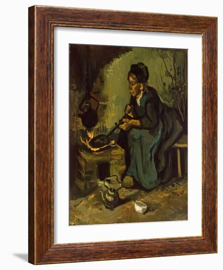 Peasant Woman Cooking by a Fireplace, 1885-Vincent van Gogh-Framed Giclee Print