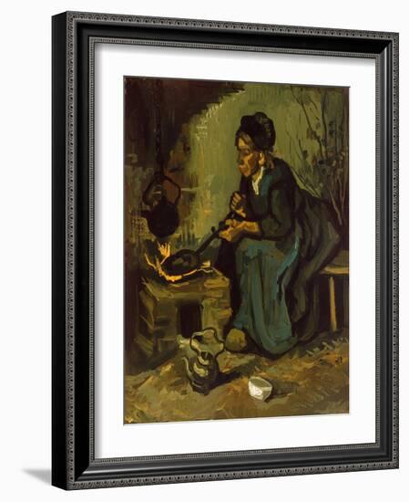 Peasant Woman Cooking by a Fireplace, 1885-Vincent van Gogh-Framed Giclee Print