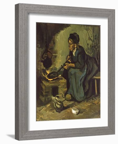 Peasant Woman Cooking by a Fireplace-Vincent van Gogh-Framed Giclee Print