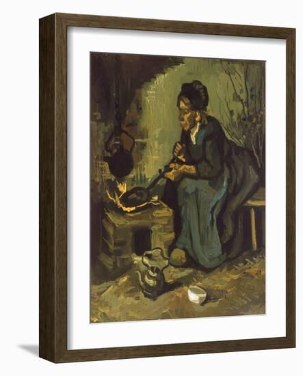 Peasant Woman Cooking by a Fireplace-Vincent van Gogh-Framed Giclee Print