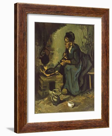 Peasant Woman Cooking by a Fireplace-Vincent van Gogh-Framed Giclee Print