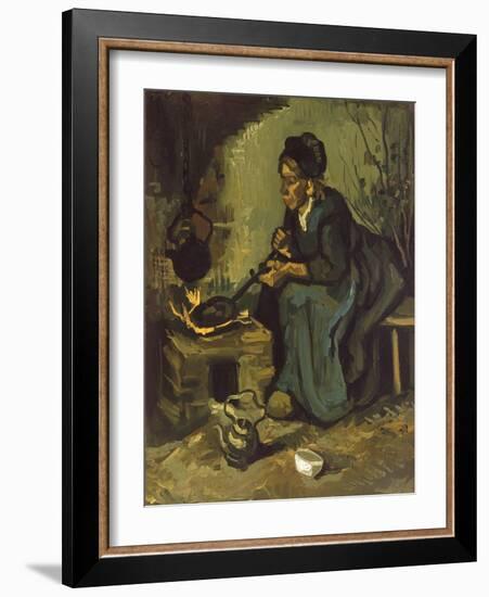 Peasant Woman Cooking by a Fireplace-Vincent van Gogh-Framed Giclee Print