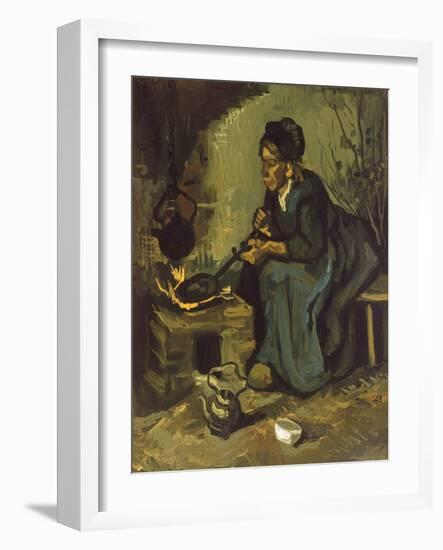 Peasant Woman Cooking by a Fireplace-Vincent van Gogh-Framed Giclee Print