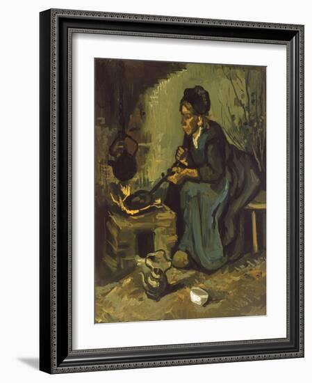 Peasant Woman Cooking by a Fireplace-Vincent van Gogh-Framed Giclee Print