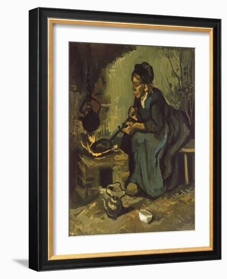 Peasant Woman Cooking by a Fireplace-Vincent van Gogh-Framed Giclee Print