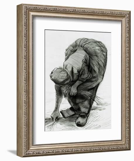 Peasant Woman Gleaning, c.1885 (Black Chalk)-Vincent van Gogh-Framed Giclee Print