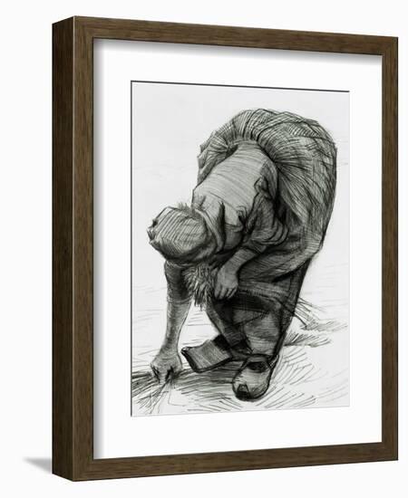 Peasant Woman Gleaning, c.1885 (Black Chalk)-Vincent van Gogh-Framed Giclee Print