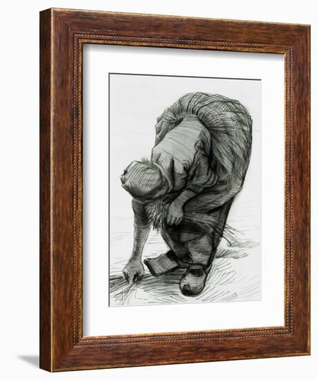 Peasant Woman Gleaning, c.1885 (Black Chalk)-Vincent van Gogh-Framed Giclee Print