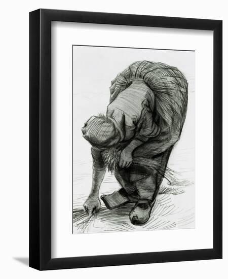 Peasant Woman Gleaning, c.1885 (Black Chalk)-Vincent van Gogh-Framed Giclee Print