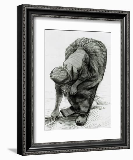 Peasant Woman Gleaning, c.1885 (Black Chalk)-Vincent van Gogh-Framed Giclee Print