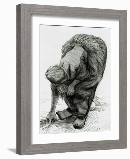 Peasant Woman Gleaning, c.1885 (Black Chalk)-Vincent van Gogh-Framed Giclee Print