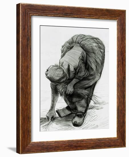 Peasant Woman Gleaning, c.1885 (Black Chalk)-Vincent van Gogh-Framed Giclee Print