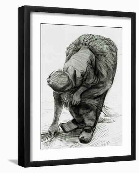 Peasant Woman Gleaning, c.1885 (Black Chalk)-Vincent van Gogh-Framed Giclee Print