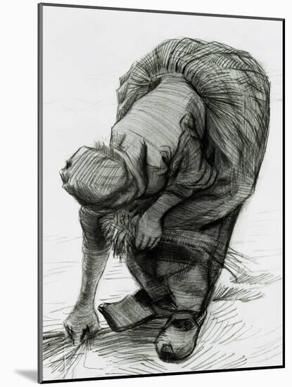 Peasant Woman Gleaning, c.1885 (Black Chalk)-Vincent van Gogh-Mounted Giclee Print