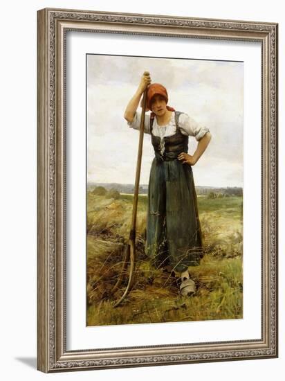 Peasant Woman Leaning on a Pitchfork-Julien Dupre-Framed Giclee Print