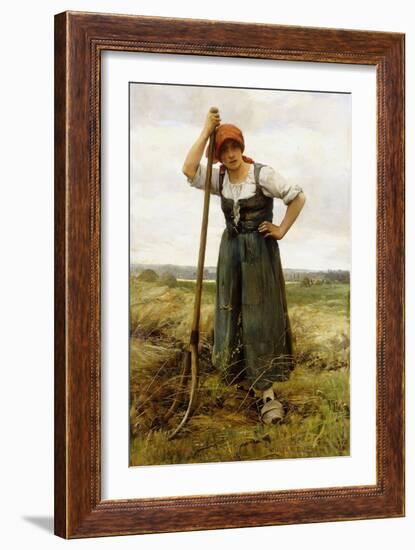 Peasant Woman Leaning on a Pitchfork-Julien Dupre-Framed Giclee Print